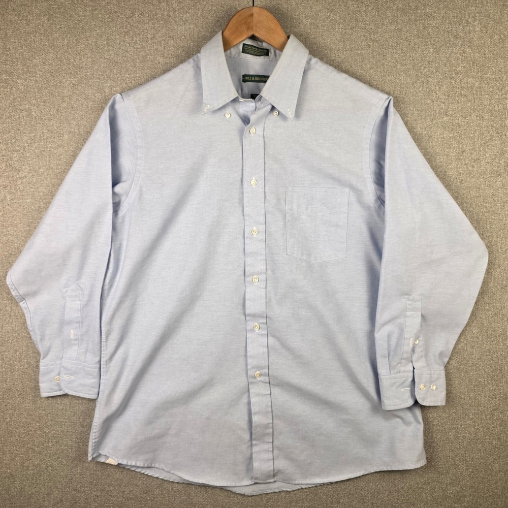 Hill & Archer Mens Blue Oxford Button Down Shirt 16.5 32/33 Single Needle Tailor